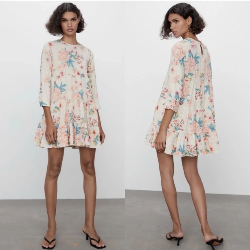 Zara Size S Sharon Floral Tiered Ruffle Babydoll Dress - Picture 2 of 7